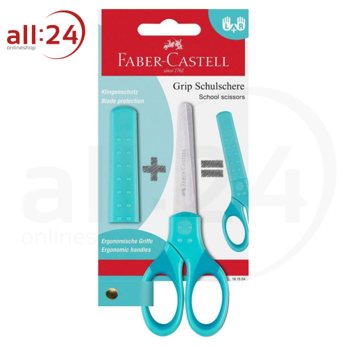 Artikelbild des Artikels “Faber Castell Schulschere Grip Türkis mit Abdeckung “