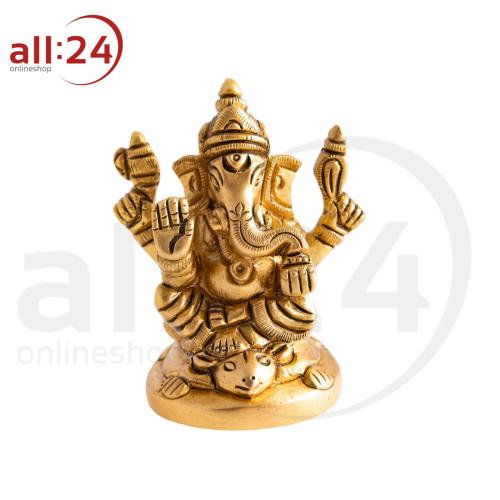 Artikelbild des Artikels “Ganesh mit Maus - Messingstatue mit mattem Goldfinish “