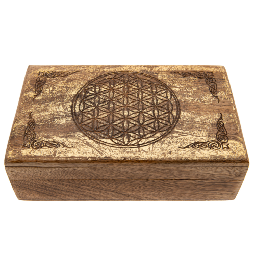 Artikelbild des Artikels “Blume des Lebens Holzbox mit Goldverzierung “