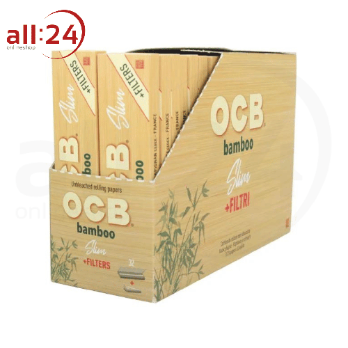Artikelbild des Artikels “BOX OCB Bamboo King Size Slim Zigarettenpapier + Filter Tips - 50 Stück, Ungebleichte Bambusfasern “