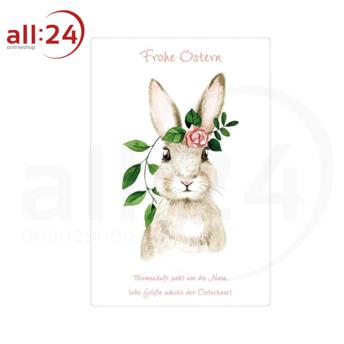 Artikelbild des Artikels “Ostergrußkarte Hase Grau mit Rose “