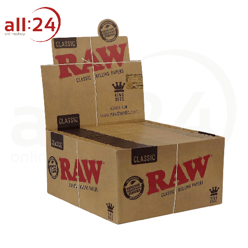 Artikelbild des Artikels “BOX RAW Classic King Size Rolling Paper 50 Stück á 33 Blatt “