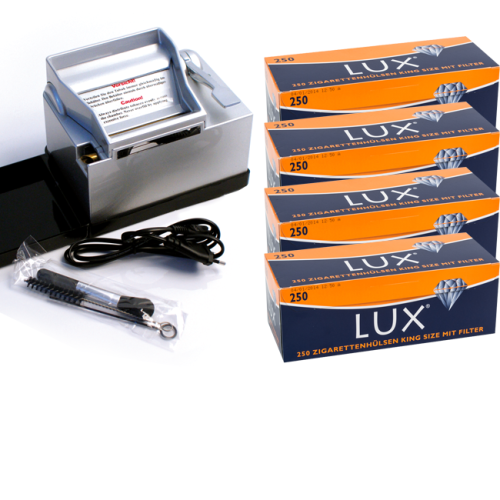 Artikelbild des Artikels “Wert-Set: Powermatic 2 PLUS Silber Stopfmaschine mit 1.000 LUX Zigarettenhülsen “