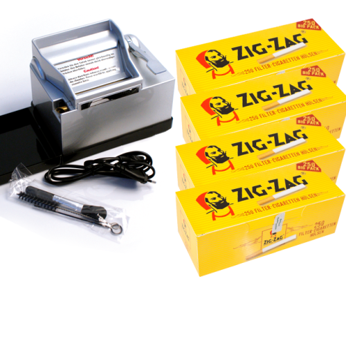 Artikelbild des Artikels “Wert-Set: Powermatic 2 PLUS Silber Stopfmaschine mit 1.000 ZIGZAG Zigarettenhülsen “