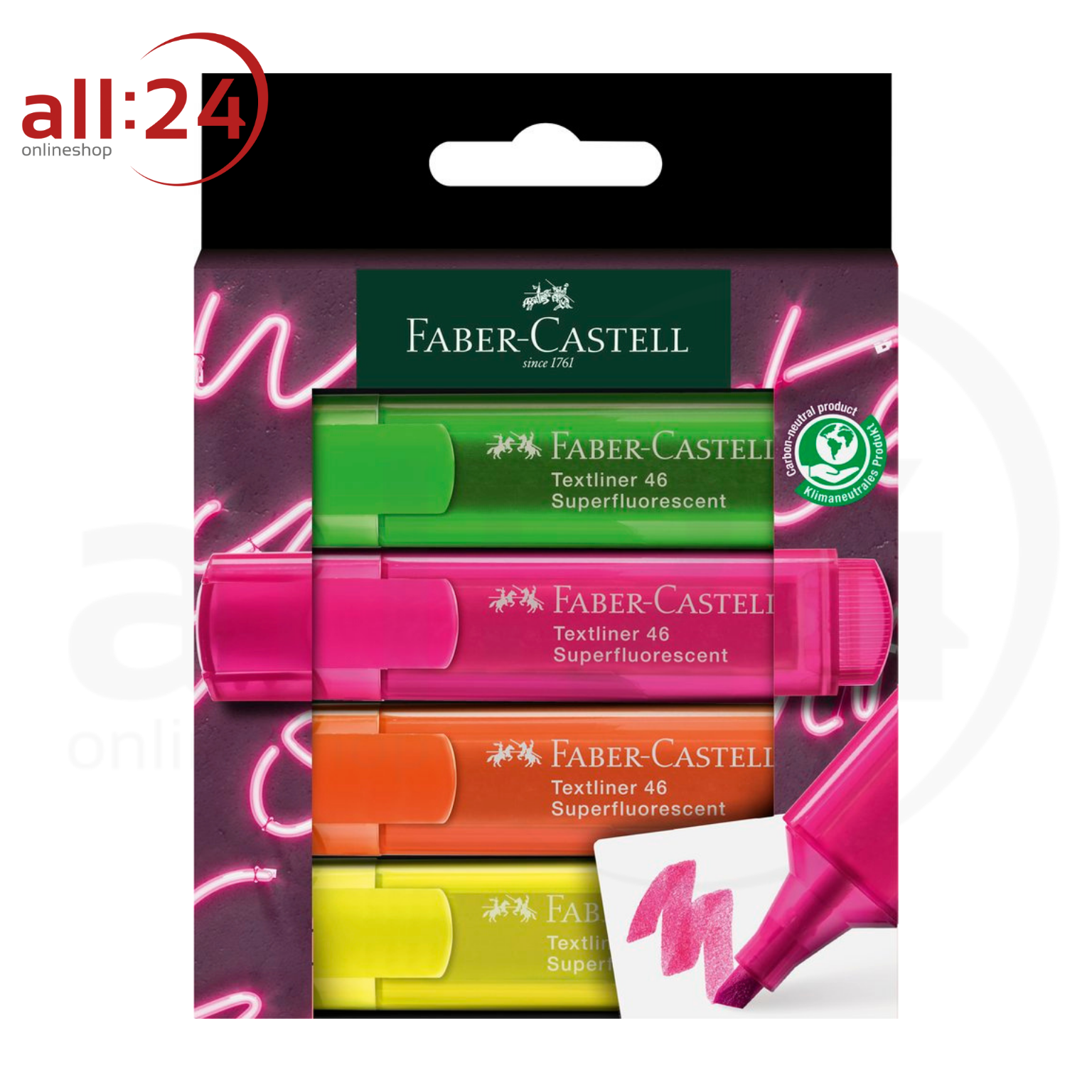 Artikelbild 1 des Artikels “Faber Castell Textmarker Neon 4 Stück verschiedene Farben “