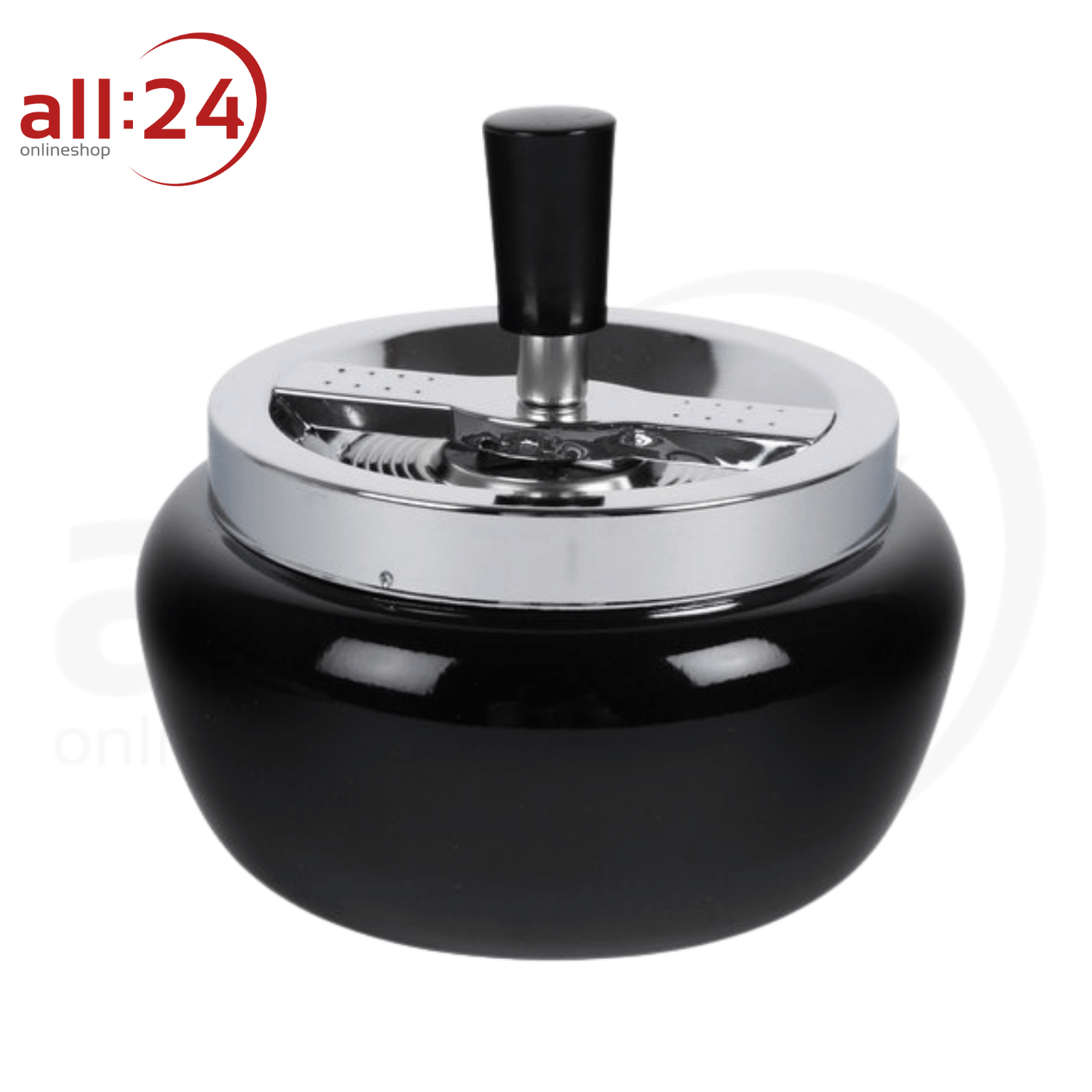 Artikelbild 1 des Artikels “Drehascher Aschenbecher Schwarz Metallic 11 cm ⌀ “
