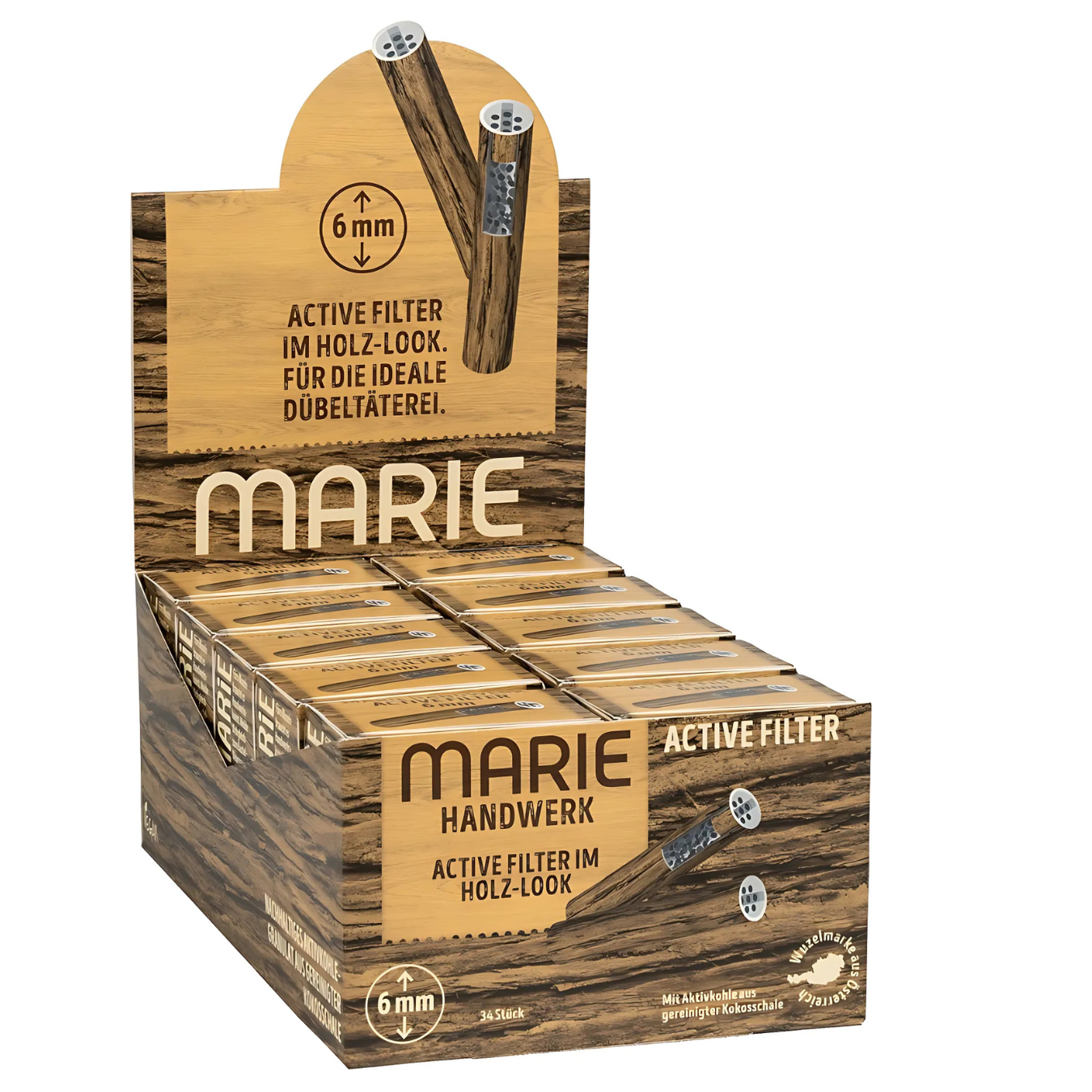 Artikelbild 1 des Artikels “MARIE Brown Active Filter 6mm - 10 Boxen à 34 Holzoptik Aktivkohlefilter “
