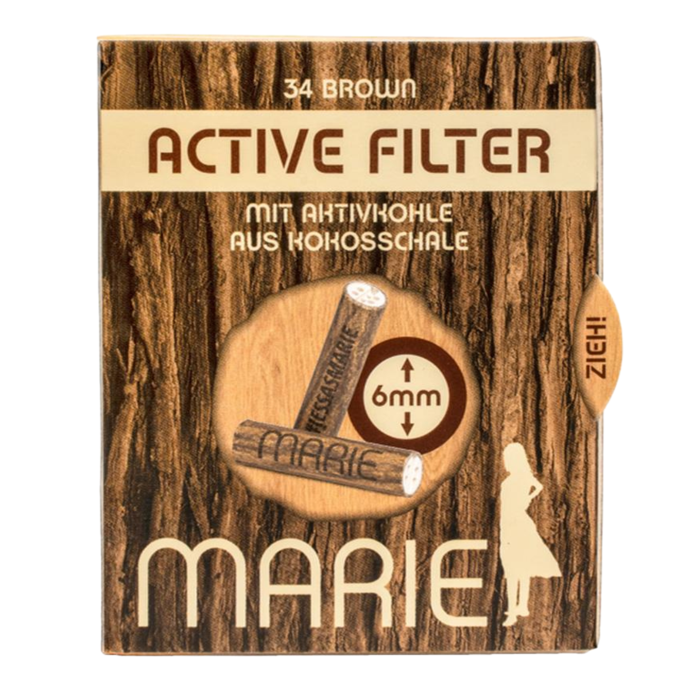 Artikelbild 1 des Artikels “MARIE Brown Active Filter 6mm - Box mit 34 Aktivkohlefiltern im Holzlook “