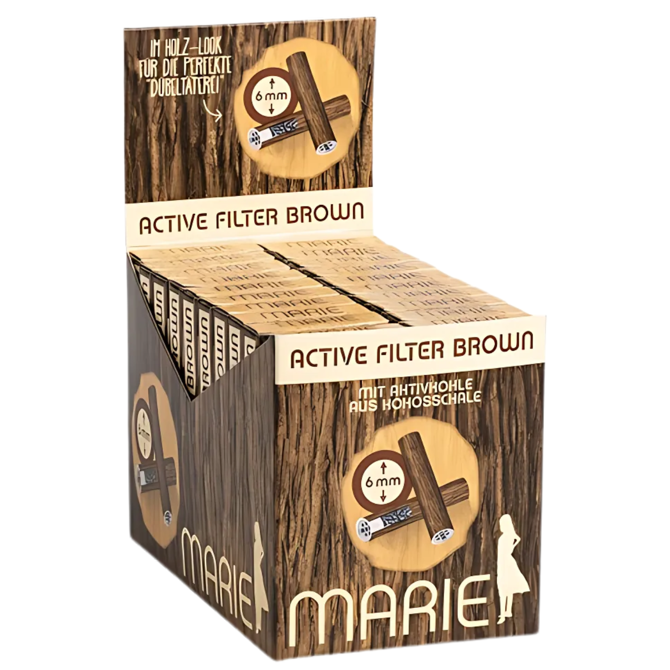 Artikelbild 1 des Artikels “MARIE Brown Active Filter 6mm - 20 Boxen á 10 Holzoptik Aktivkohlefilter “
