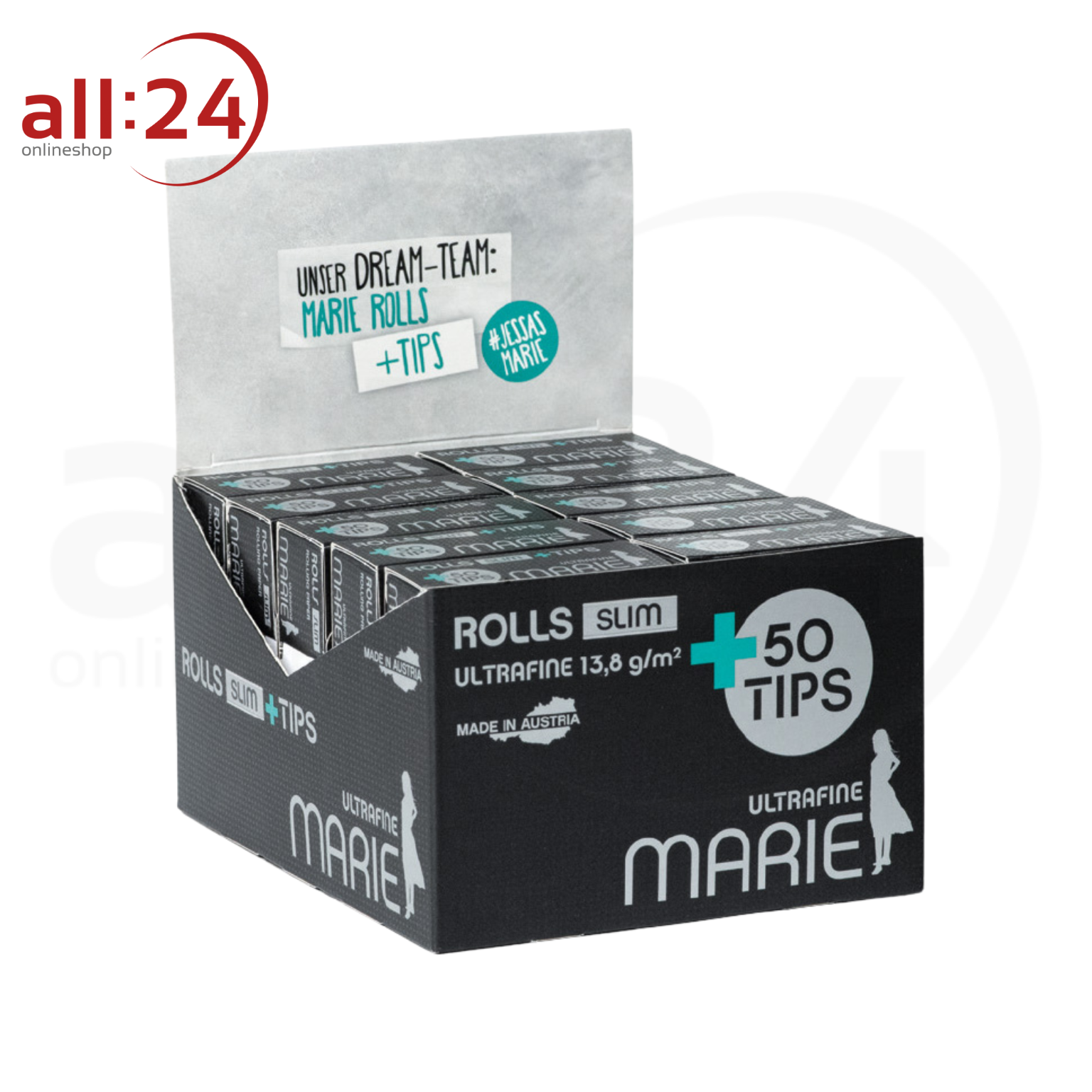 Artikelbild 1 des Artikels “BOX MARIE Rolls Ultrafine Slim Zigarettenpapier mit Filtertips - 20 Stück “