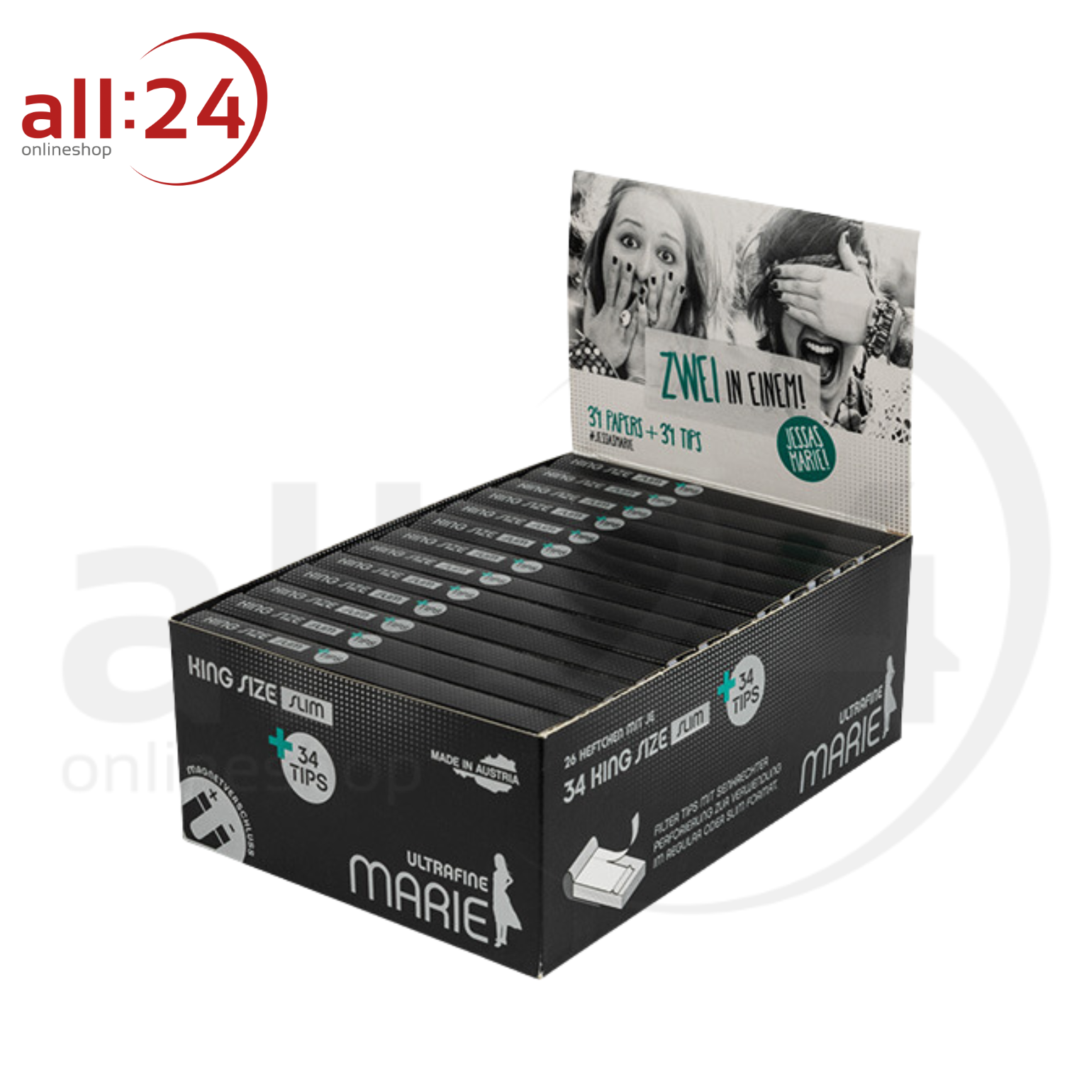 Artikelbild 1 des Artikels “BOX MARIE Ultrafine slim KingSize Zigarettenpapier + Filter Tips “