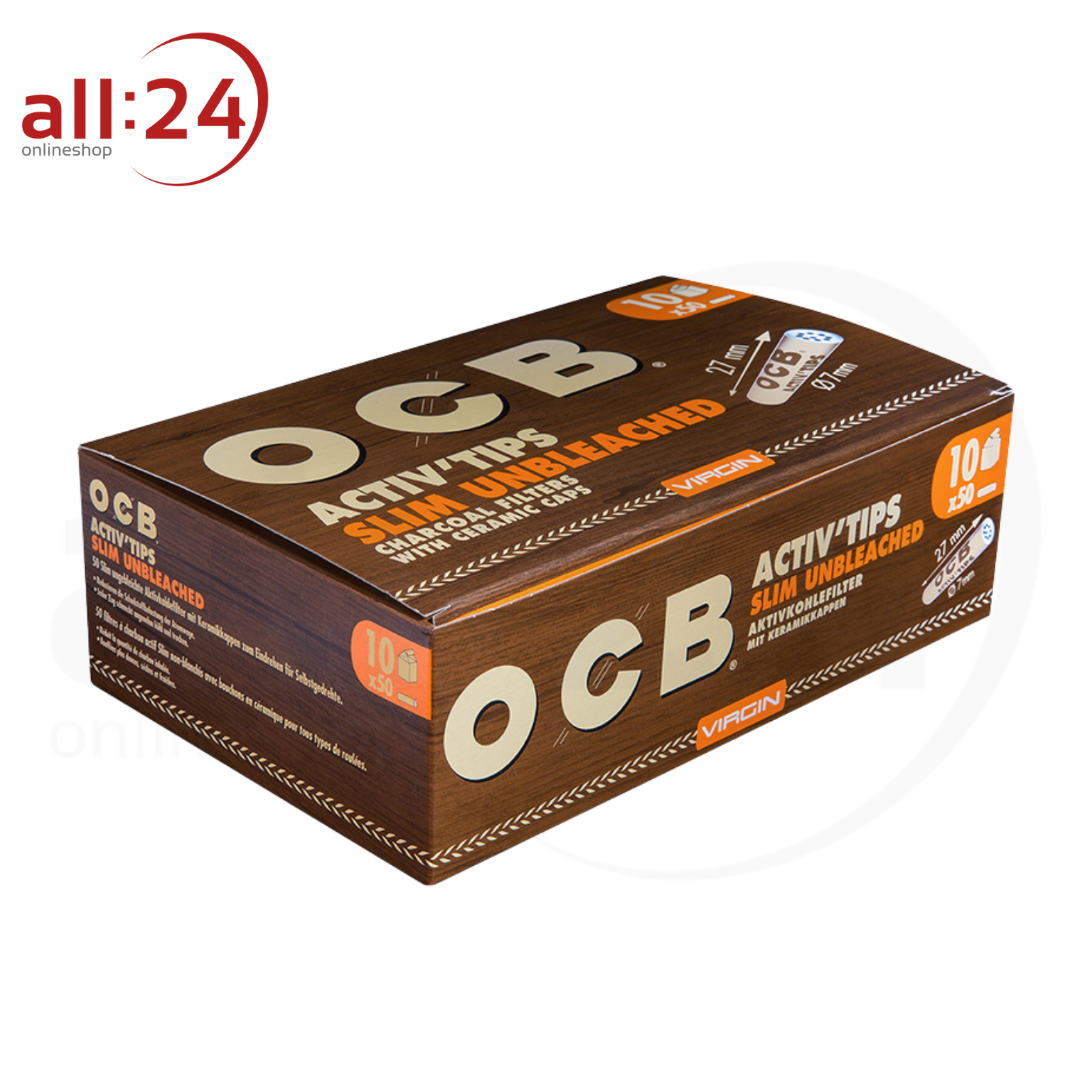 Artikelbild 1 des Artikels “OCB Unbleached Activ Tips Slim 7mm Aktivkohlefilter - 10er Pack à 50 Filter “
