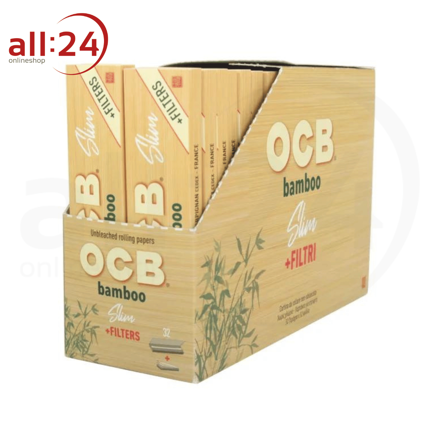 Artikelbild 1 des Artikels “BOX OCB Bamboo King Size Slim Zigarettenpapier + Filter Tips - 50 Stück, Ungebleichte Bambusfasern “