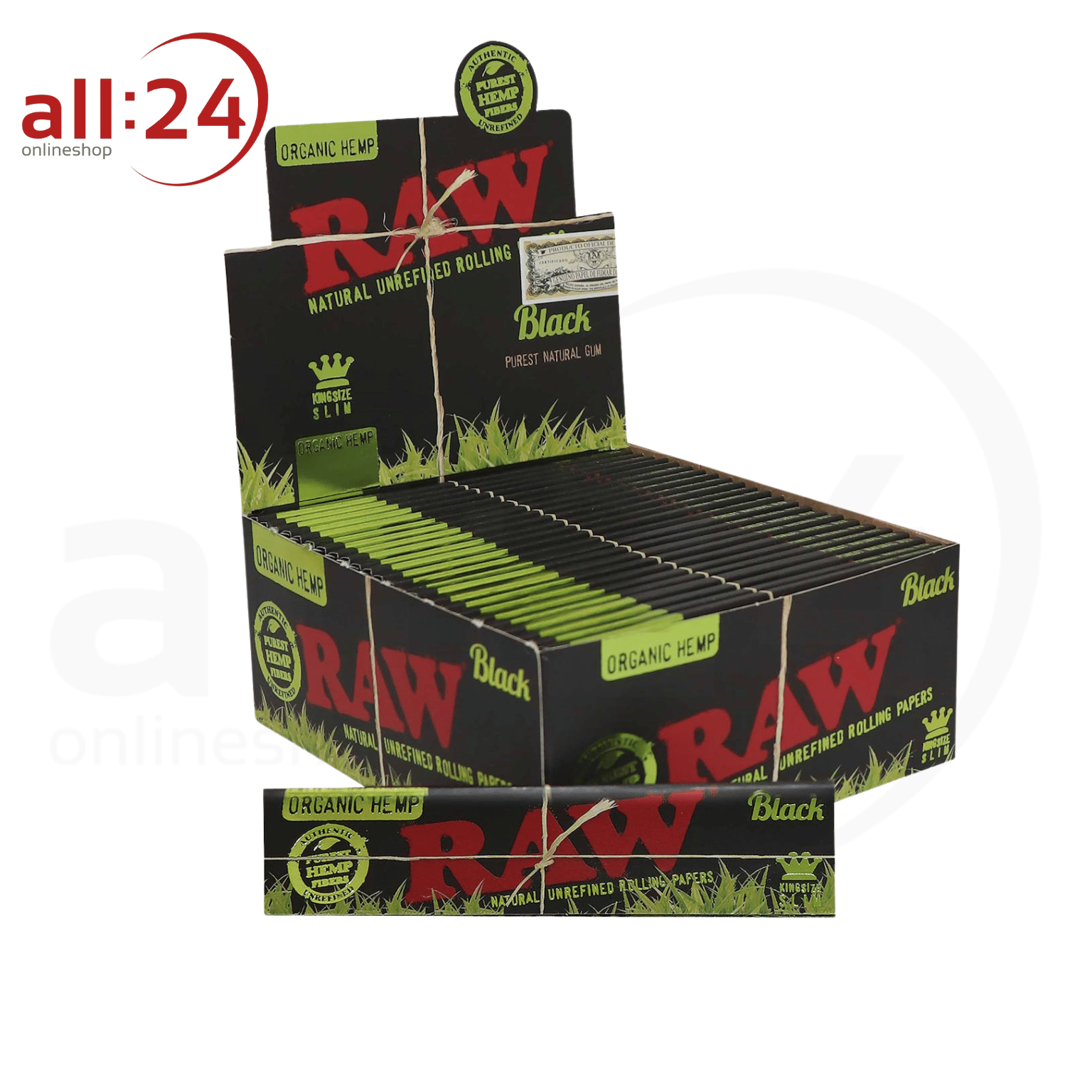 Artikelbild 1 des Artikels “BOX RAW Black Rolling Papers Organic Hemp King Size, 50 Stück “