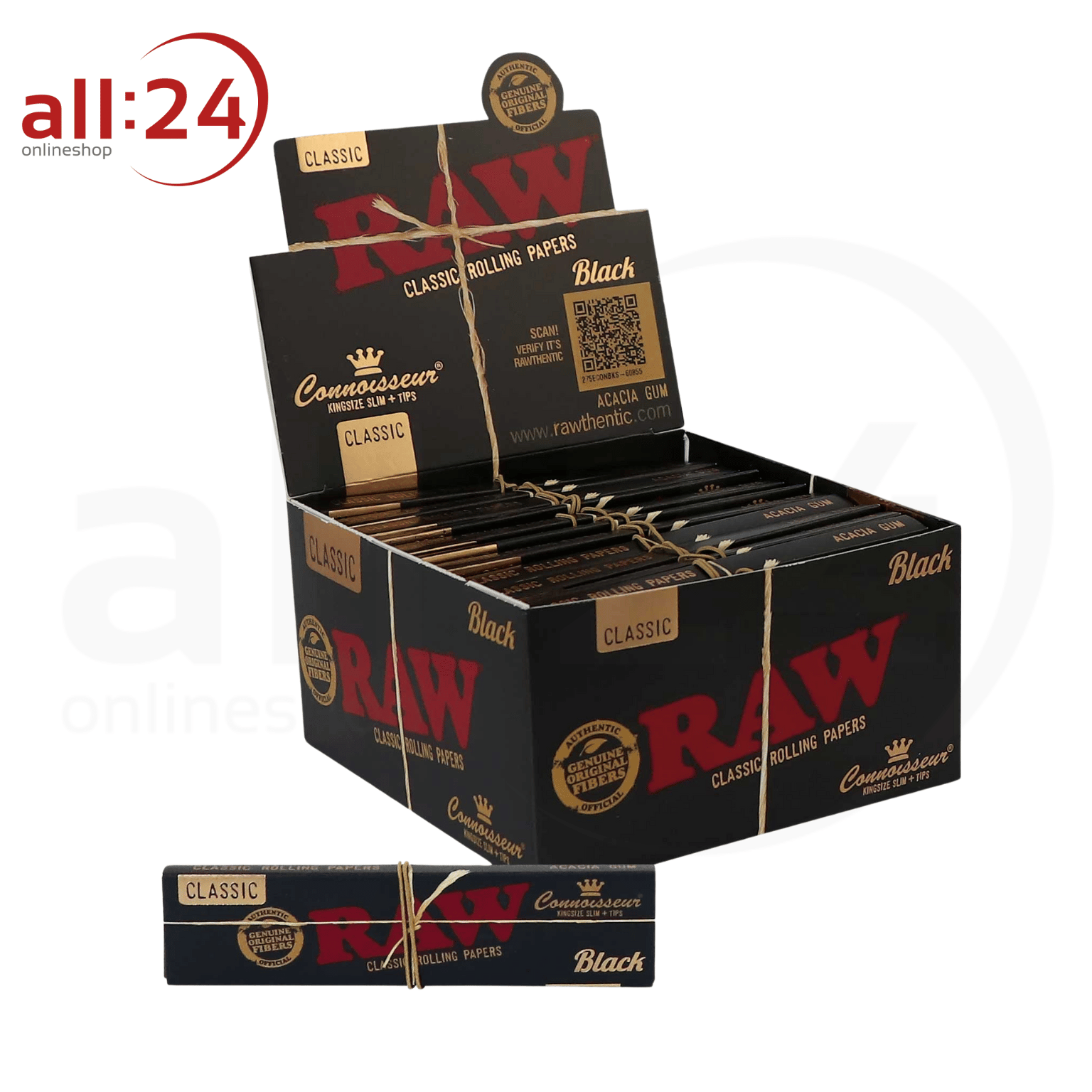 Artikelbild 1 des Artikels “BOX RAW Black Rolling Paper Connoisseur King Size Slim + Tips, 24 Stück “