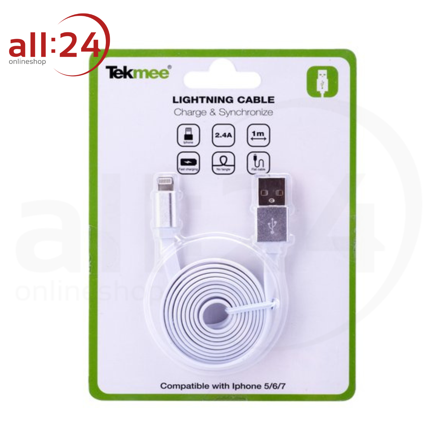 Artikelbild 1 des Artikels “Tekmee iPhone Ladekabel - Weiß, 1m, 2.4A “