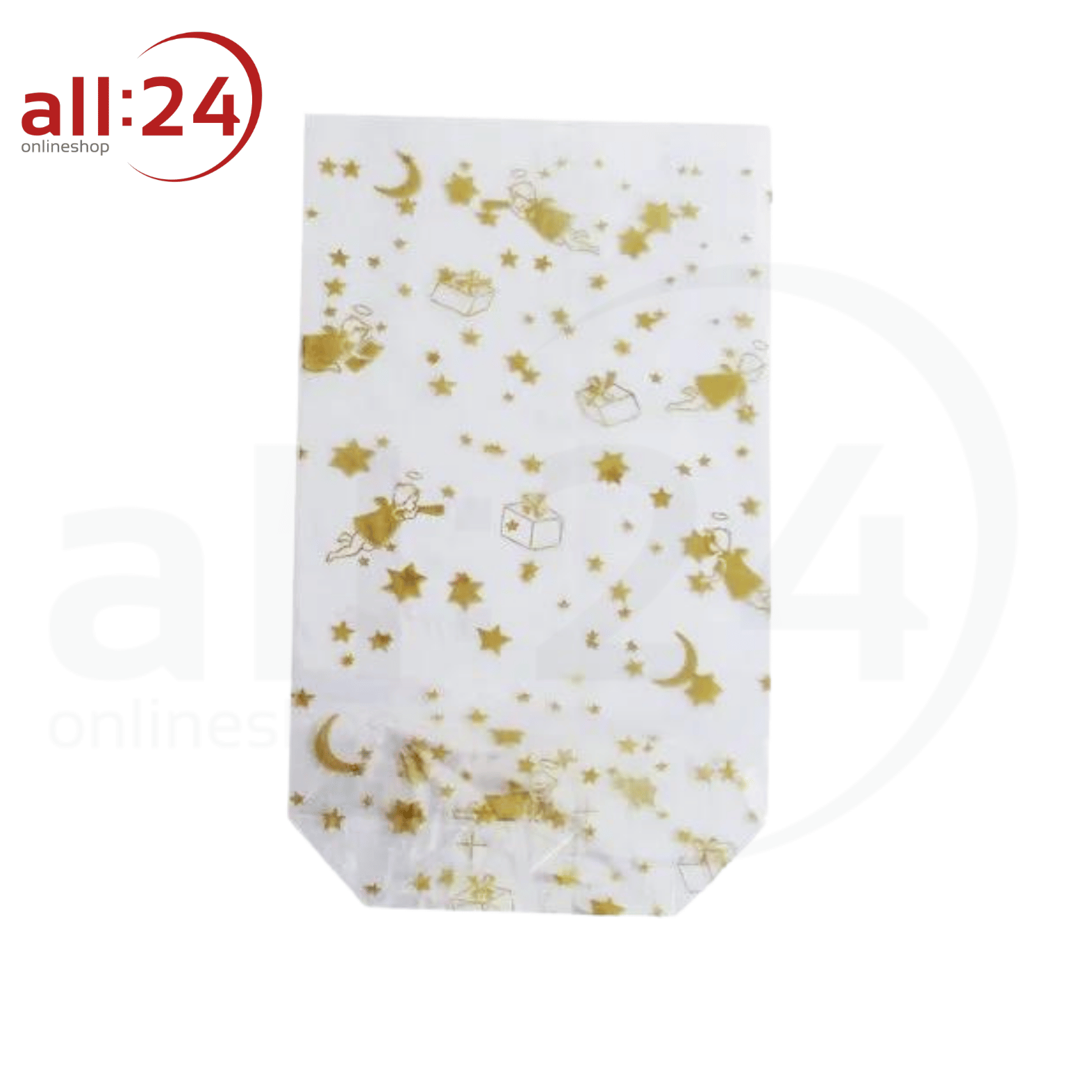 Artikelbild 1 des Artikels “Zellglasbeutel Weihnachten Sterne und Engel Gold 9,5x16cm 10 Stück “
