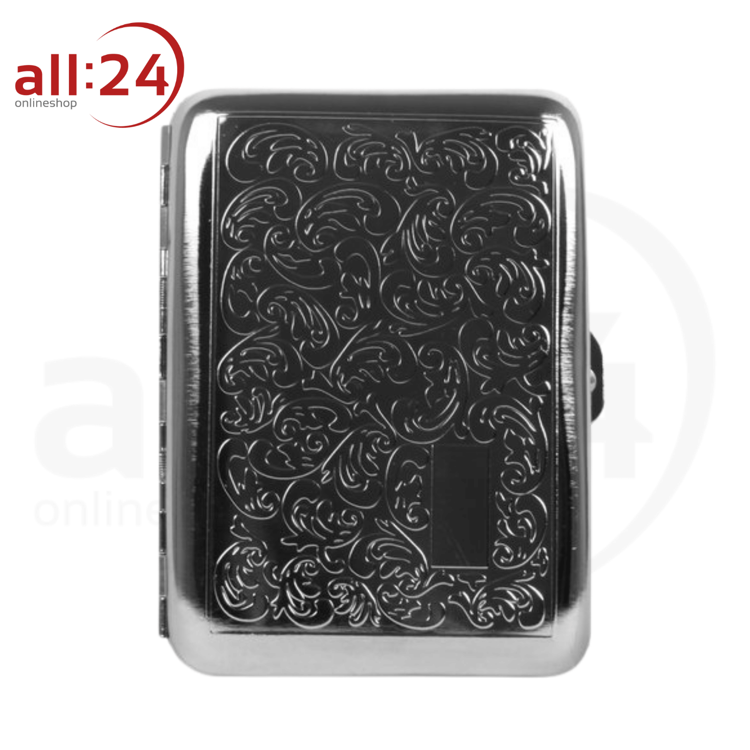 Artikelbild 1 des Artikels “Zigaretten Etui mit Schnörkelgravur 2, Chrom 80mm - Für 14 Zigaretten “