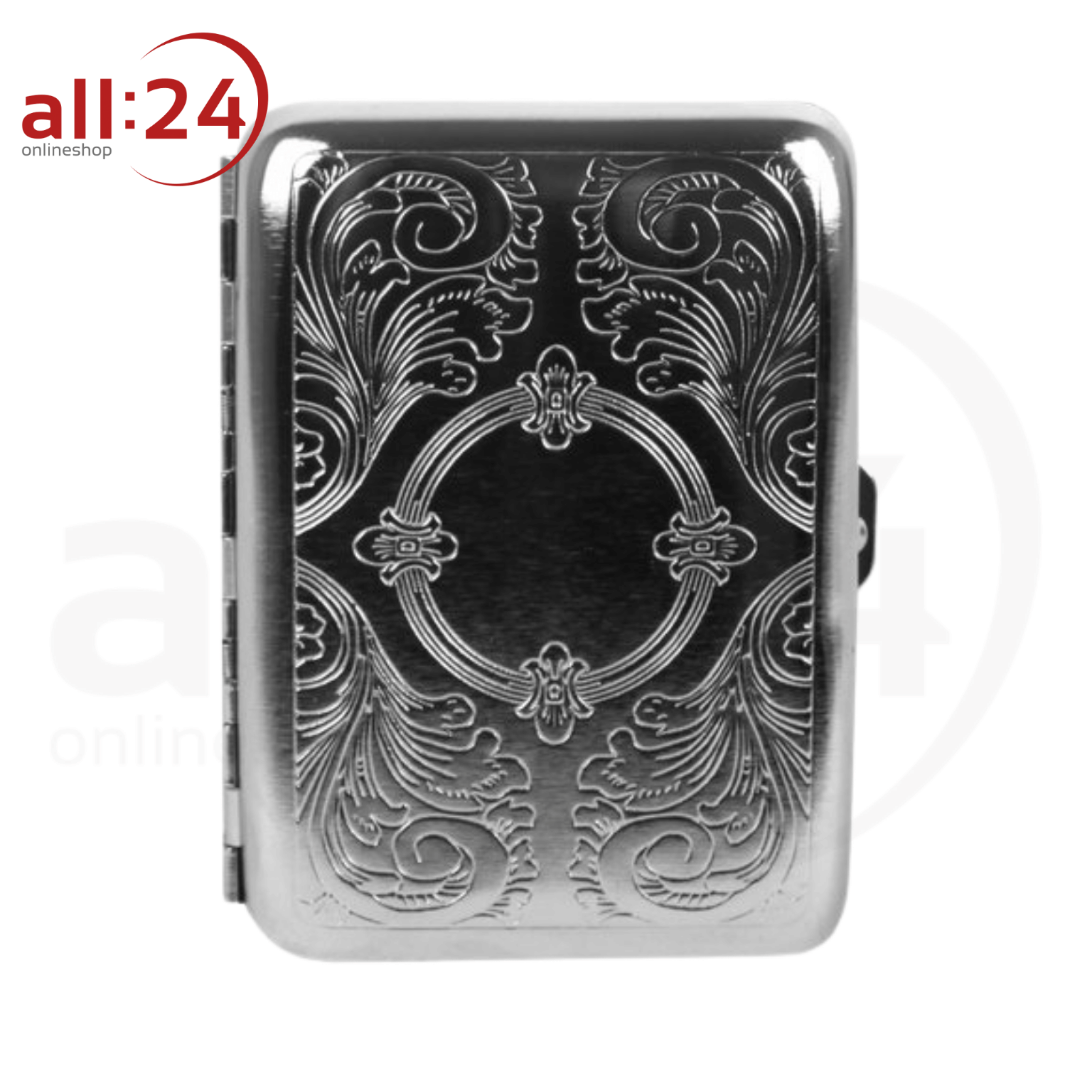 Artikelbild 1 des Artikels “Zigaretten Etui mit Schnörkelgravur, Chrom 80mm - Für 14 Zigaretten “