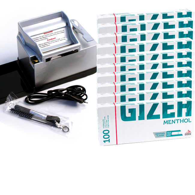 Artikelbild 1 des Artikels “Wert-Set: Powermatic 2 PLUS Silber Stopfmaschine mit 1.000 GIZEH MENTHOL Zigarettenhülsen “