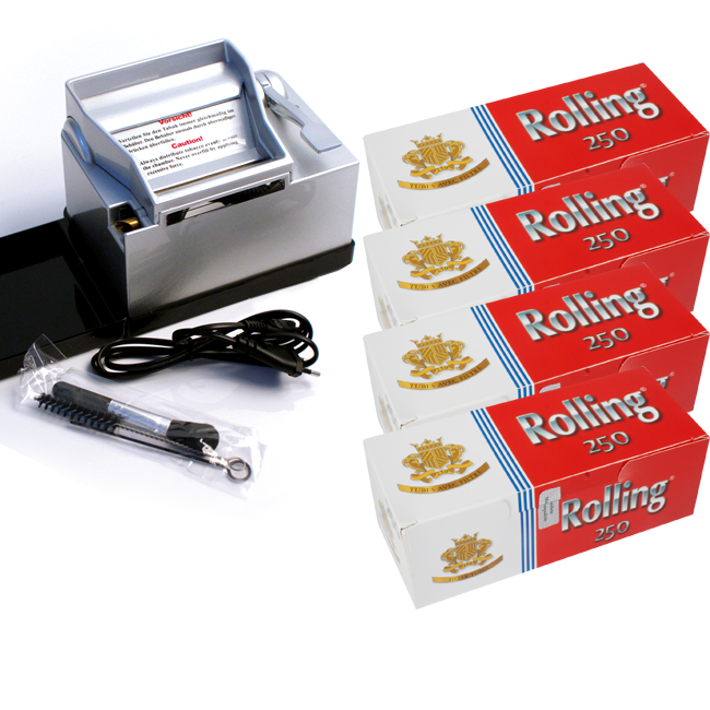 Artikelbild 1 des Artikels “Wert-Set: Powermatic 2 PLUS Silber Stopfmaschine mit 1.000 ROLLING Zigarettenhülsen “