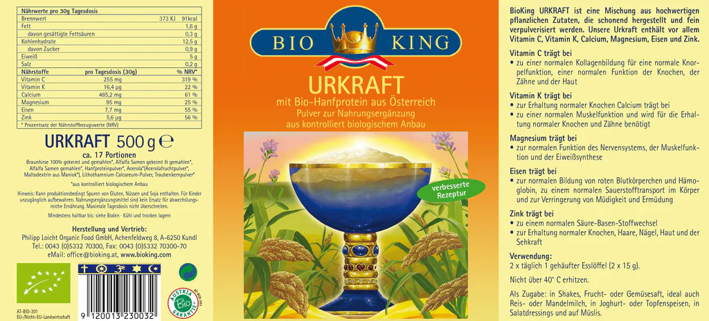 Artikelbild 2 des Artikels “BioKing Urkraft mit Bio-Hanfprotein aus Österreich Pulver, 500g “