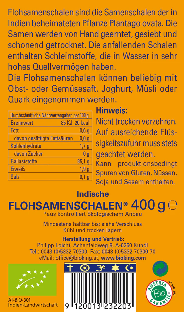 Artikelbild 2 des Artikels “BioKing Bio Flohsamenschalen 400 g“