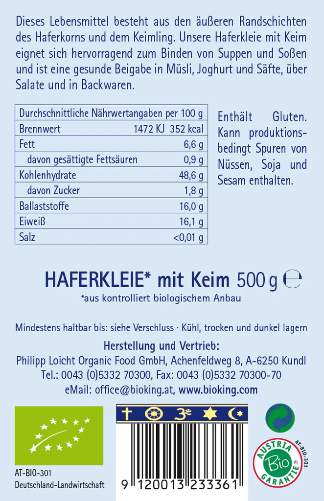Artikelbild 2 des Artikels “BioKing Bio Haferkleie mit Keim 500g “