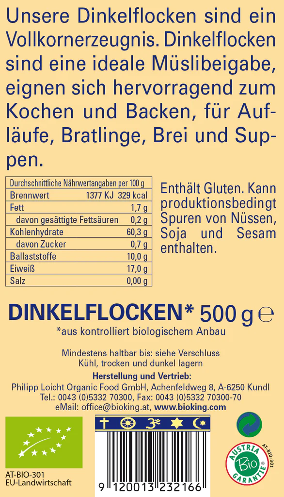 Artikelbild 2 des Artikels “BioKing Bio Dinkelflocken - aus kontrolliert biologischem Anbau, 500g “