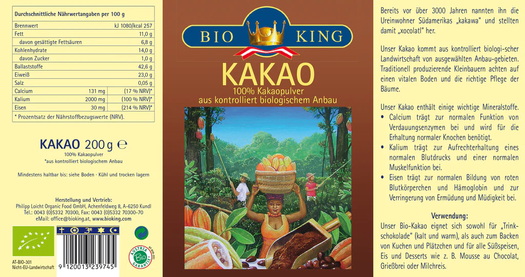 Artikelbild 2 des Artikels “BioKing Bio Kakao, teilentfettet, 200g “