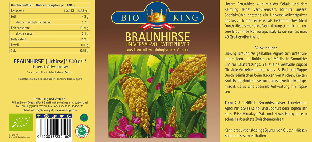 Artikelbild 2 des Artikels “BioKing Bio Braunhirse Vollwertpulver, 500g-1000g “