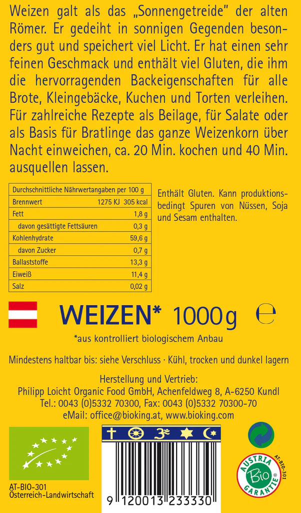 Artikelbild 2 des Artikels “BioKing Bio Weizen Ganz, 1000g “