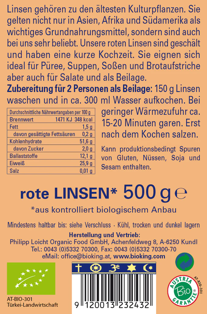 Artikelbild 2 des Artikels “BioKing Bio Linsen Rot, 500g “