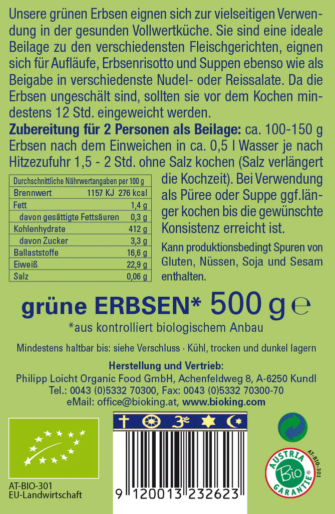 Artikelbild 2 des Artikels “BioKing Bio Erbsen ungeschält, 500g “