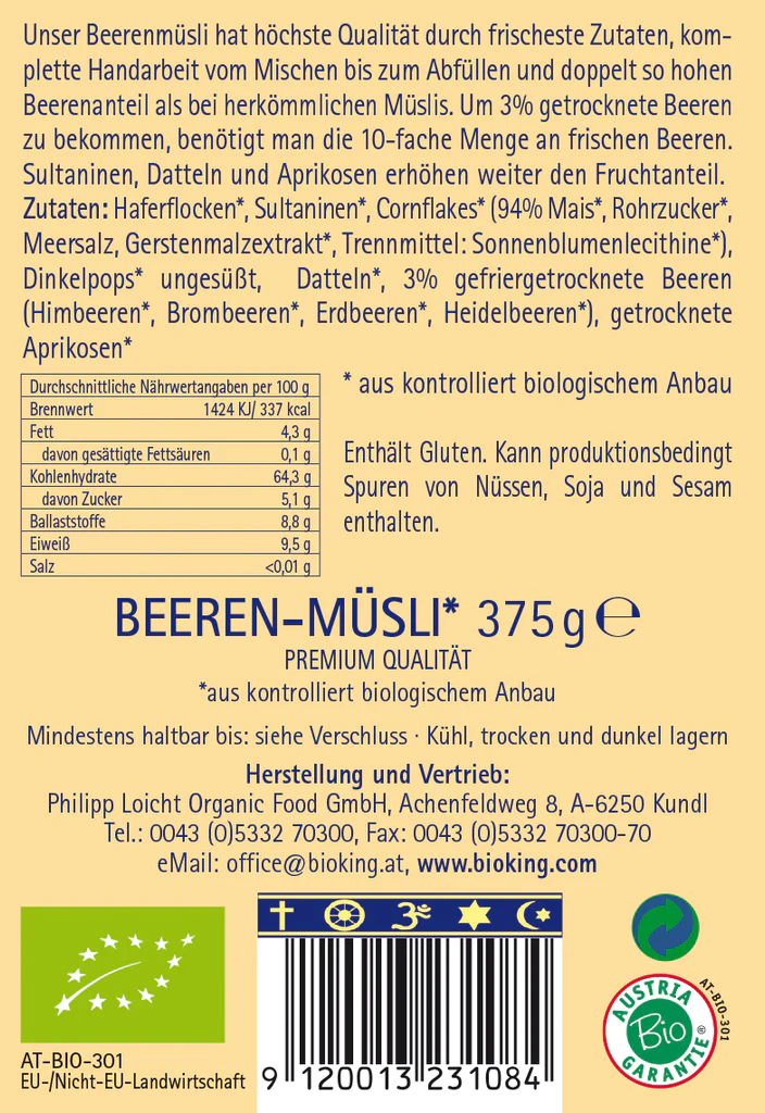 Artikelbild 2 des Artikels “BioKing Bio Beerenmüsli Vegan, 375g “