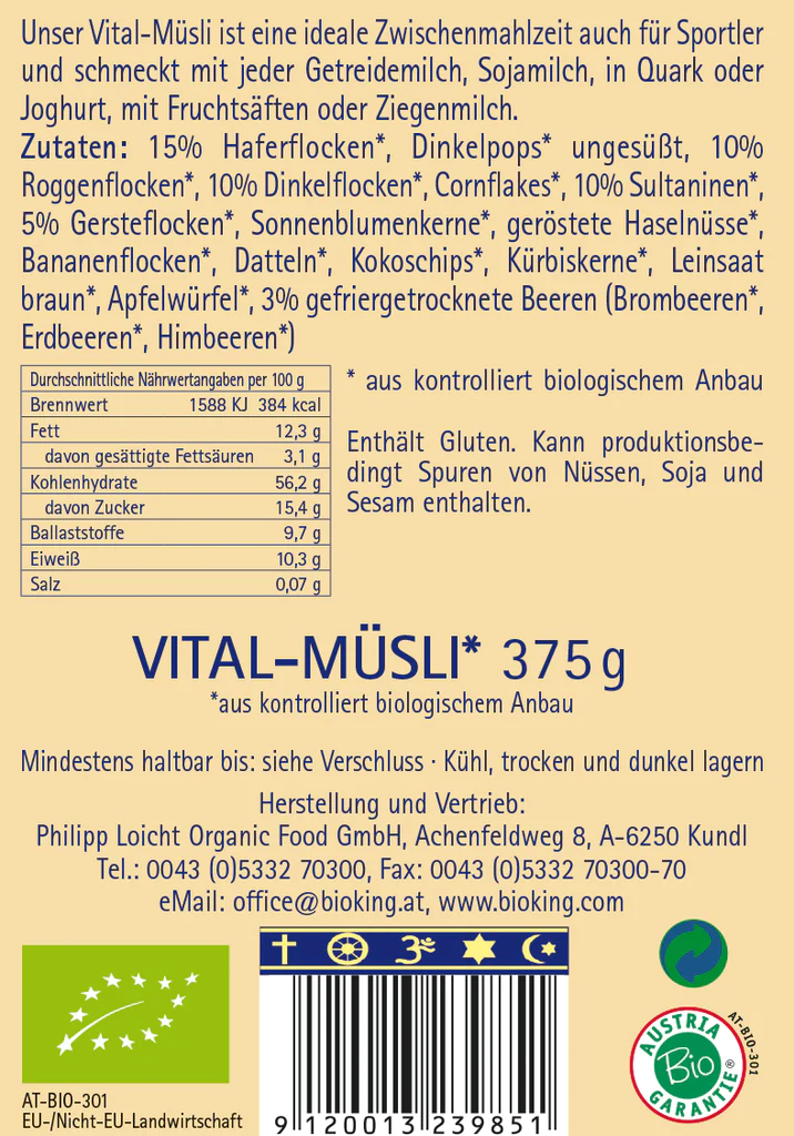 Artikelbild 2 des Artikels “BioKing Bio Vital Müsli Vegan, 375g “
