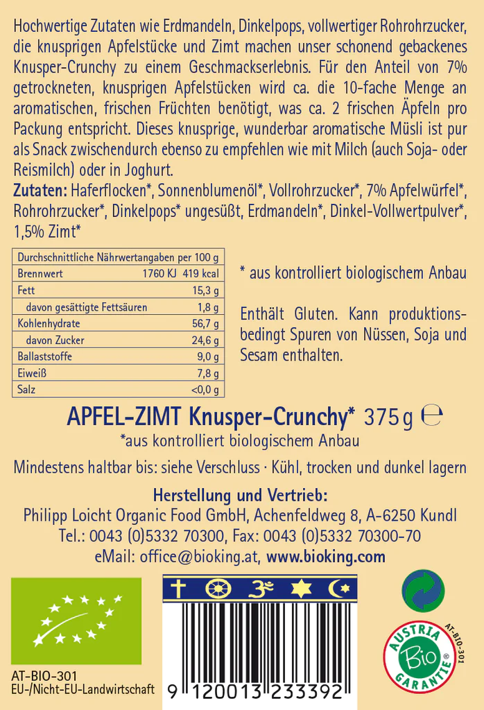 Artikelbild 2 des Artikels “BioKing Bio Crunchy Apfel-Zimt, 375g “