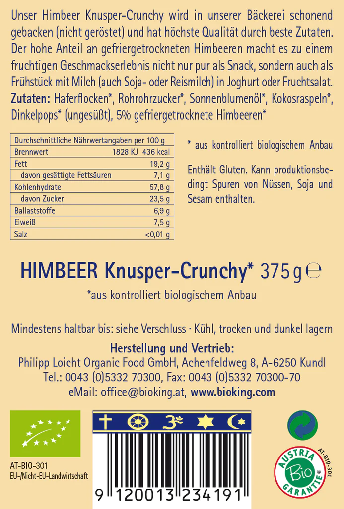 Artikelbild 2 des Artikels “BioKing Bio Crunchy Himbeer Vegan, 375g “