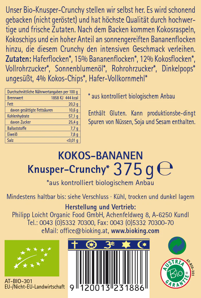 Artikelbild 2 des Artikels “BioKing Crunchy Banane-Kokos, 375g “