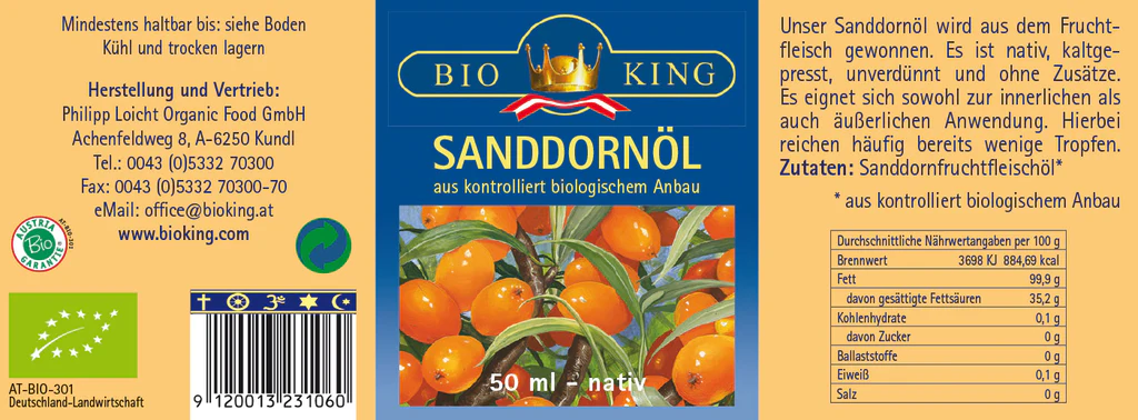 Artikelbild 2 des Artikels “BioKing Bio Sanddorn-Fruchtfleischöl, 50ml “