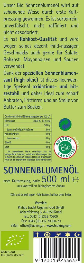 Artikelbild 2 des Artikels “BioKing Sonnenblumenöl, kaltgepresst, aus biologischem Anbau, 500ml “