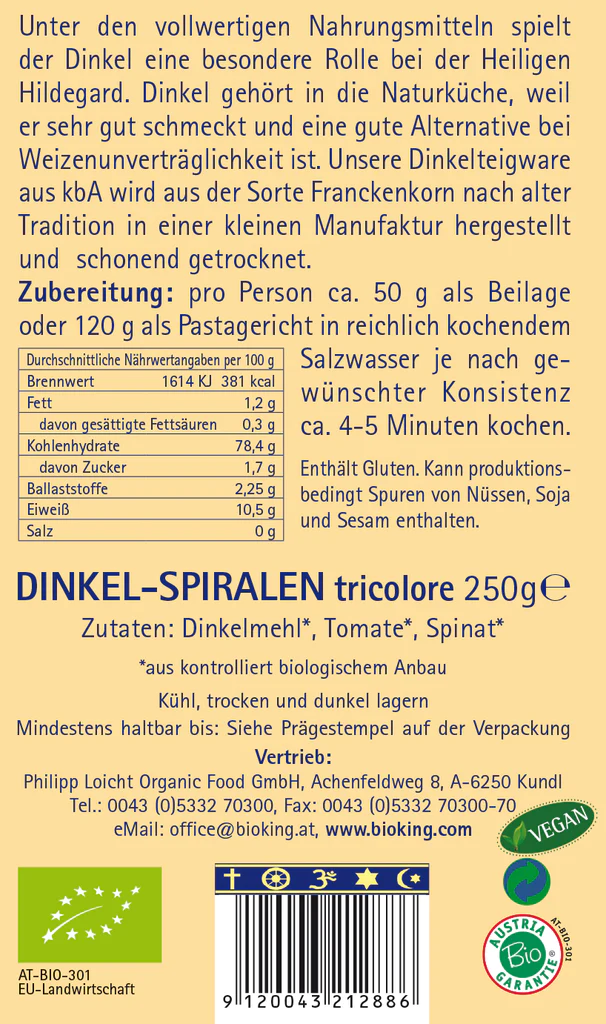 Artikelbild 2 des Artikels “BioKing Bio Dinkel-Spiralen Tricolore, 250g “