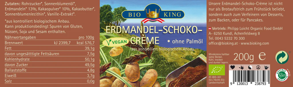Artikelbild 2 des Artikels “BioKing Bio Erdmandel-Schoko-Créme, 200g “