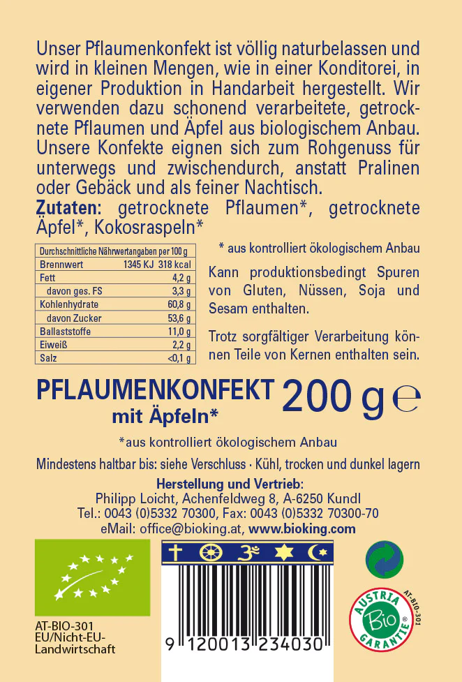 Artikelbild 2 des Artikels “BioKing Bio Pflaumenkonfekt mit Apfel Vegan, 200g “