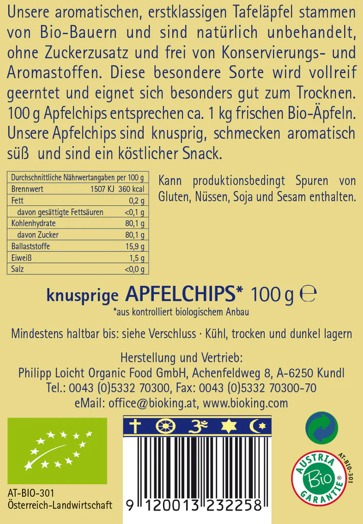 Artikelbild 2 des Artikels “BioKing Bio Apfelchips Getrocknet Vegan “