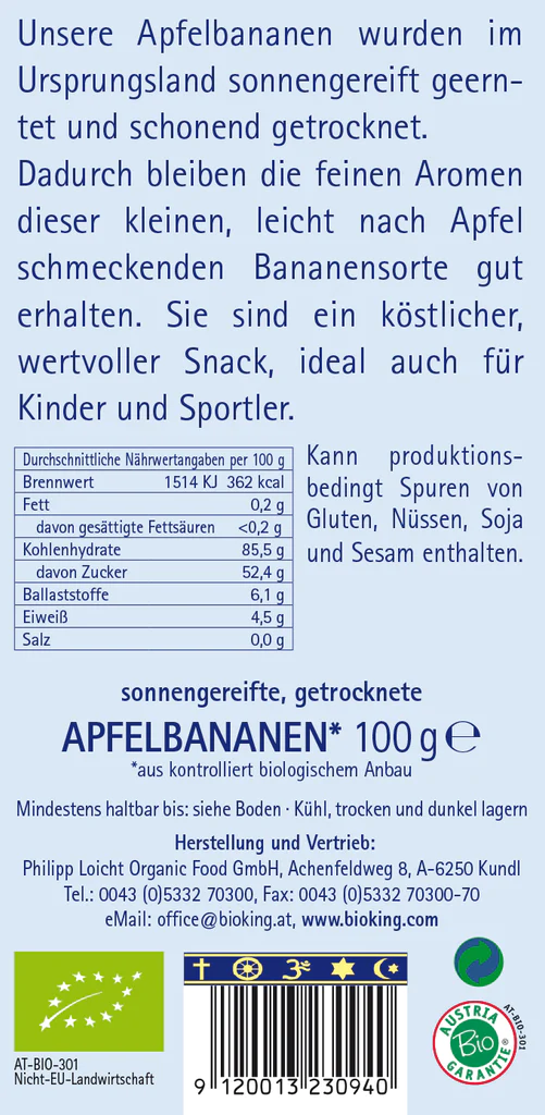 Artikelbild 2 des Artikels “BioKing Bio Bananen (Apfelbananen) Getrocknet, 100g “