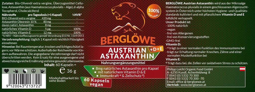 Artikelbild 2 des Artikels “Berglöwe Österreichisches Astaxanthin + Viamin D3 + Vitamin E “