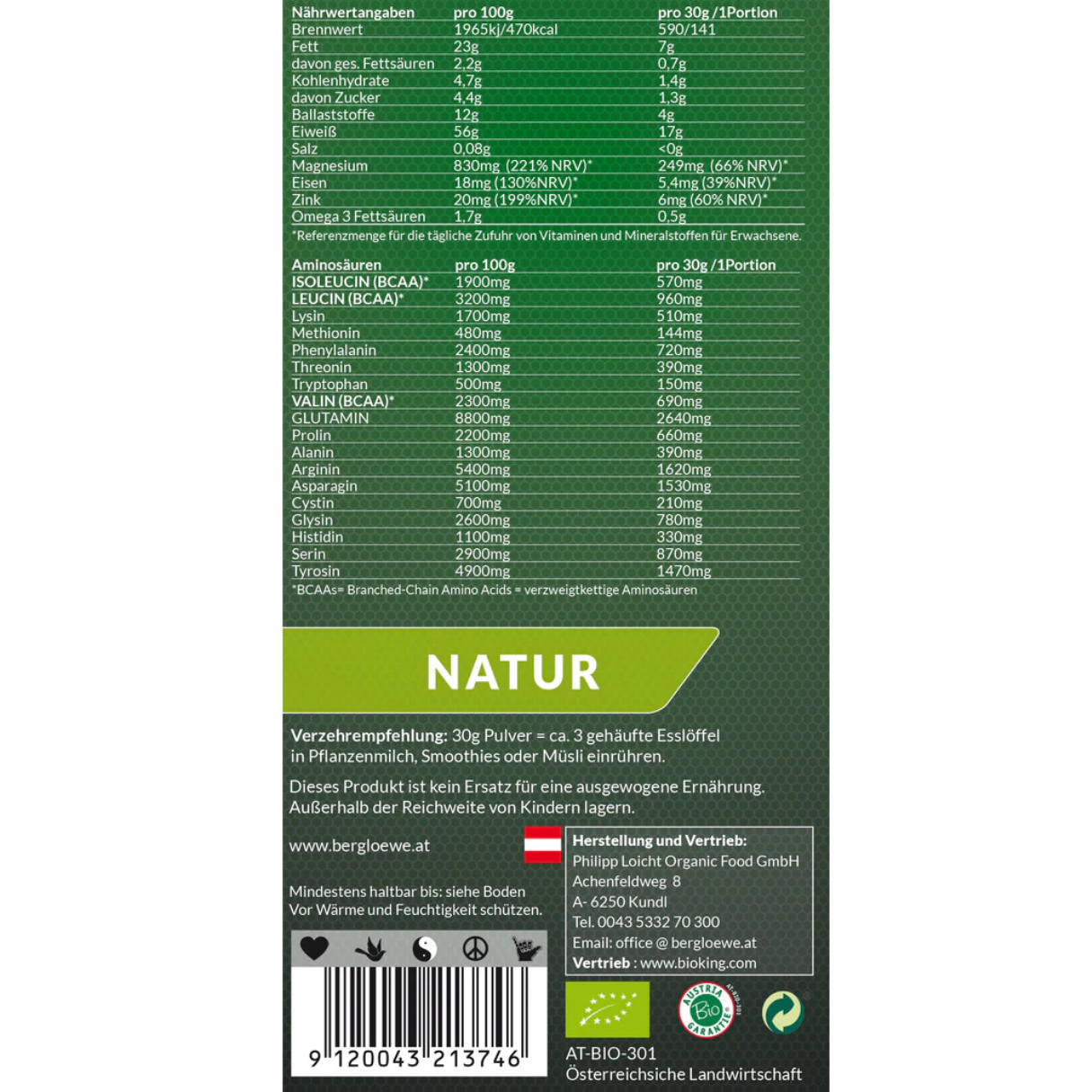 Artikelbild 2 des Artikels “Berglöwe Bio Hanfprotein Natur Vegan, 400g-1kg “