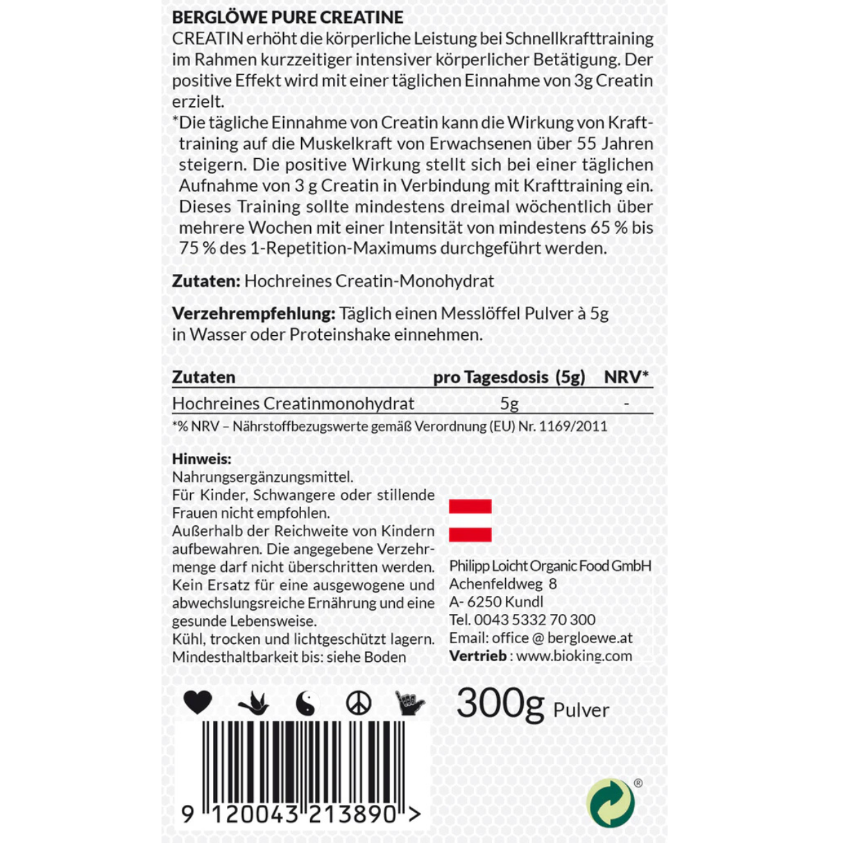 Artikelbild 2 des Artikels “Berglöwe Pure Creatine Pulver 300g “