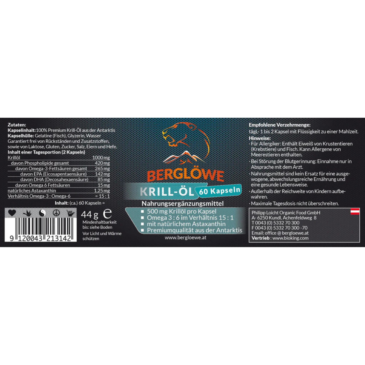 Artikelbild 2 des Artikels “Berglöwe Omega 3 aus Krill-Öl 44g-88g “